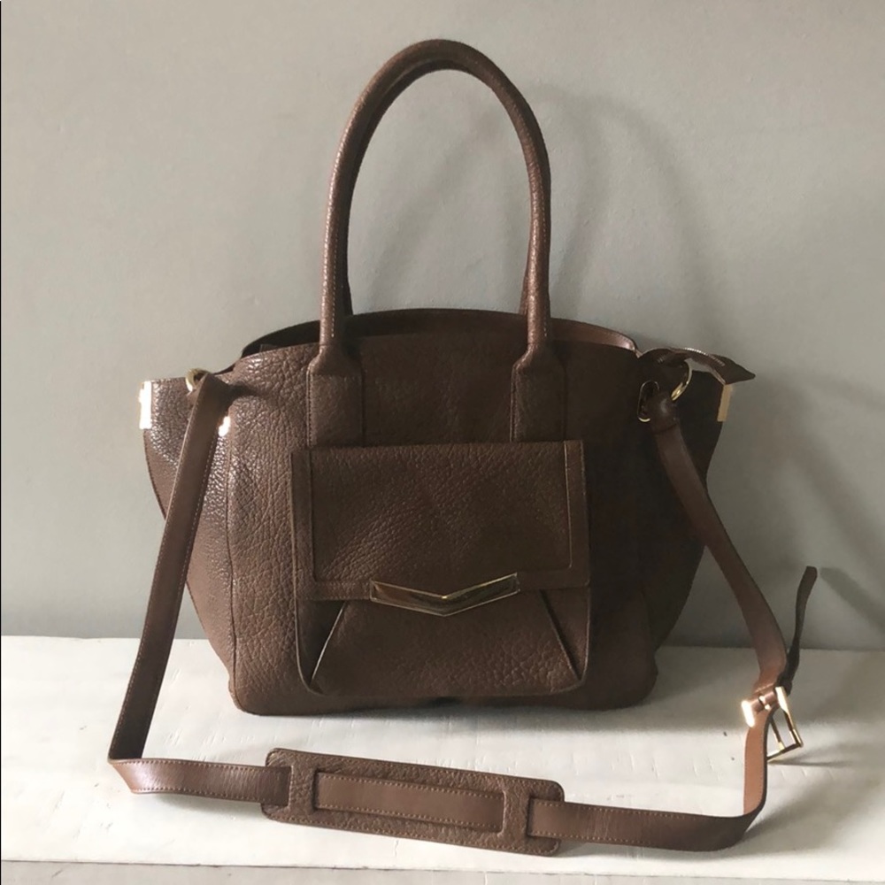 Times Arrow brown Leather trapeze satchel bag